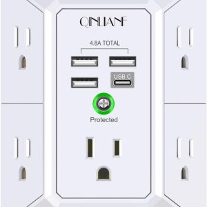 Wall Charger, Surge Protector, QINLIANF 5 Outlet Extender with 4 USB Charging Ports