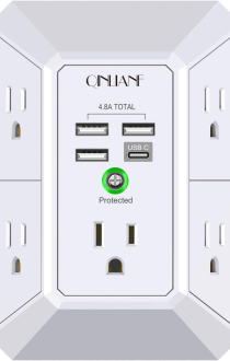 Wall Charger, Surge Protector, QINLIANF 5 Outlet Extender with 4 USB Charging Ports